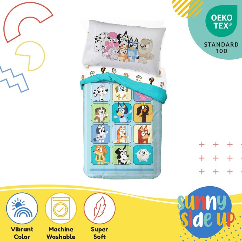 Sunny Side Up مجموعة لحاف بلوى وأصدقائه للأطفال - 4 قطع من أغطية السرير لرياض الأطفال تشمل لحاف، شراشف وغطاء وسادة - مجموعة سرير من الألياف الدقيقة فائقة النعومة - Image 4